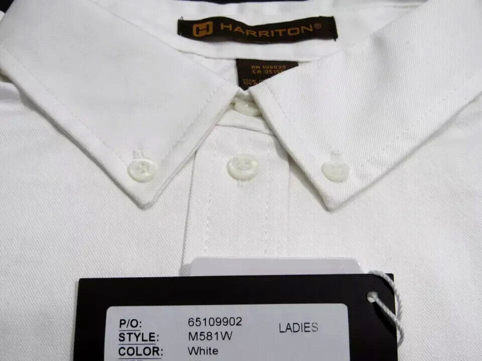 Harriton Button Down Long Sleeve Ladies Darted Oxford Shirt White Size XL