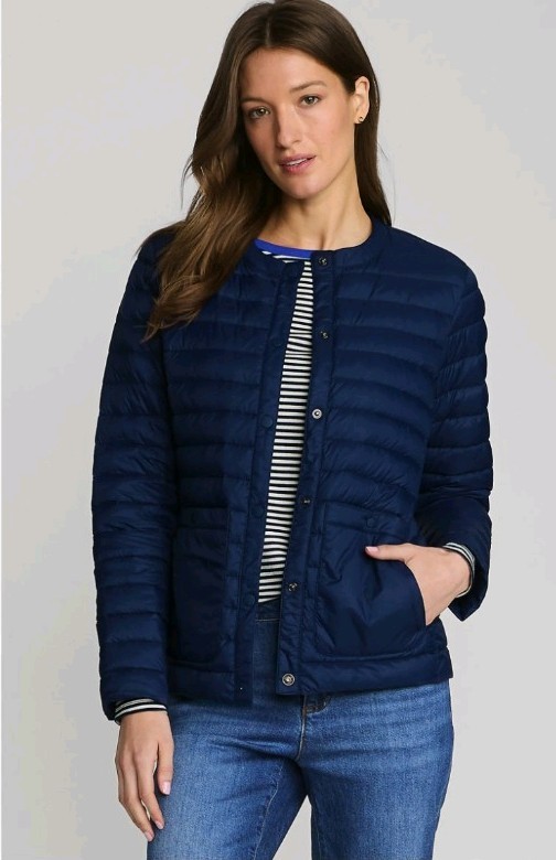 Lands’ End Quilted Puffer Jacket Women’s Navy Blue Snap Full Zip Outdoor – Small