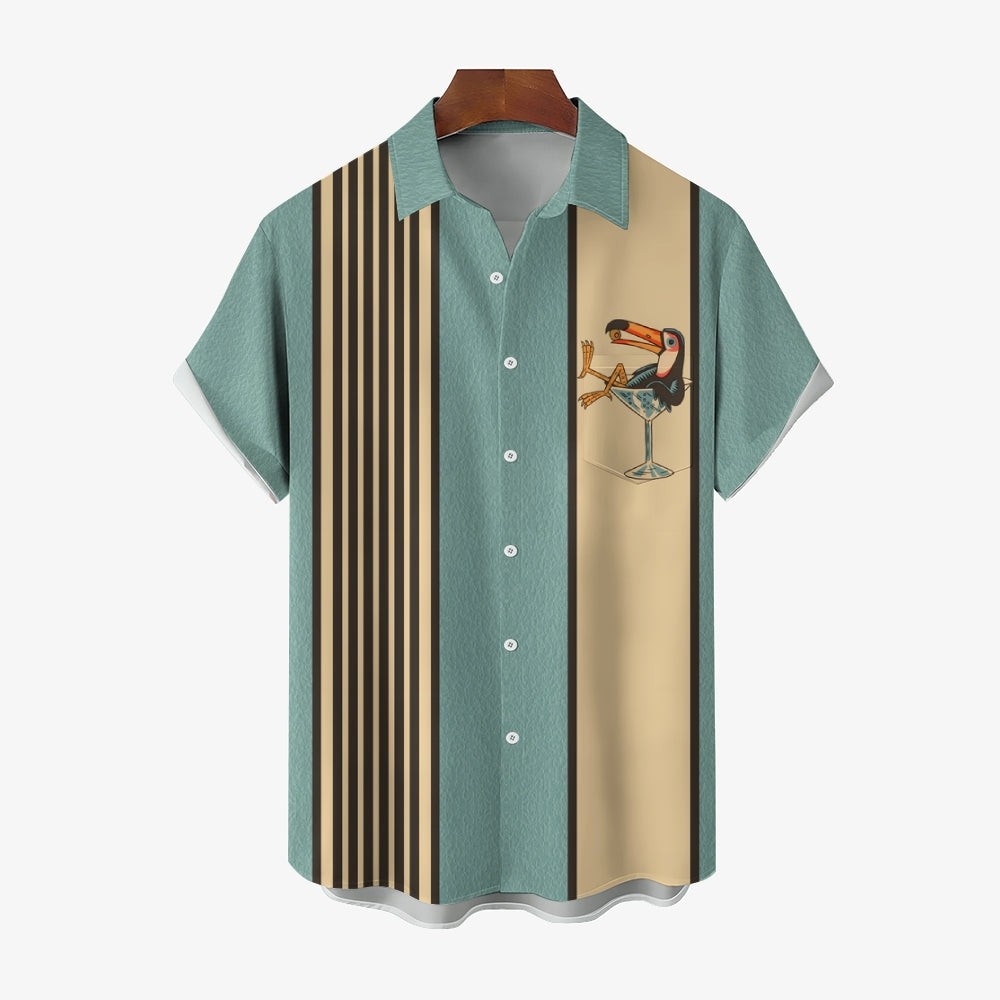 Mens Animal Chest Pocket Short Sleeve Bowling Shirt 2401000084