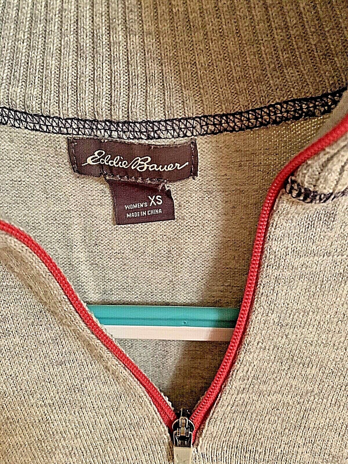 Eddie Bauer Pull Over Half Zip Cardigan Grey W/ Navy Stitching SZ XS