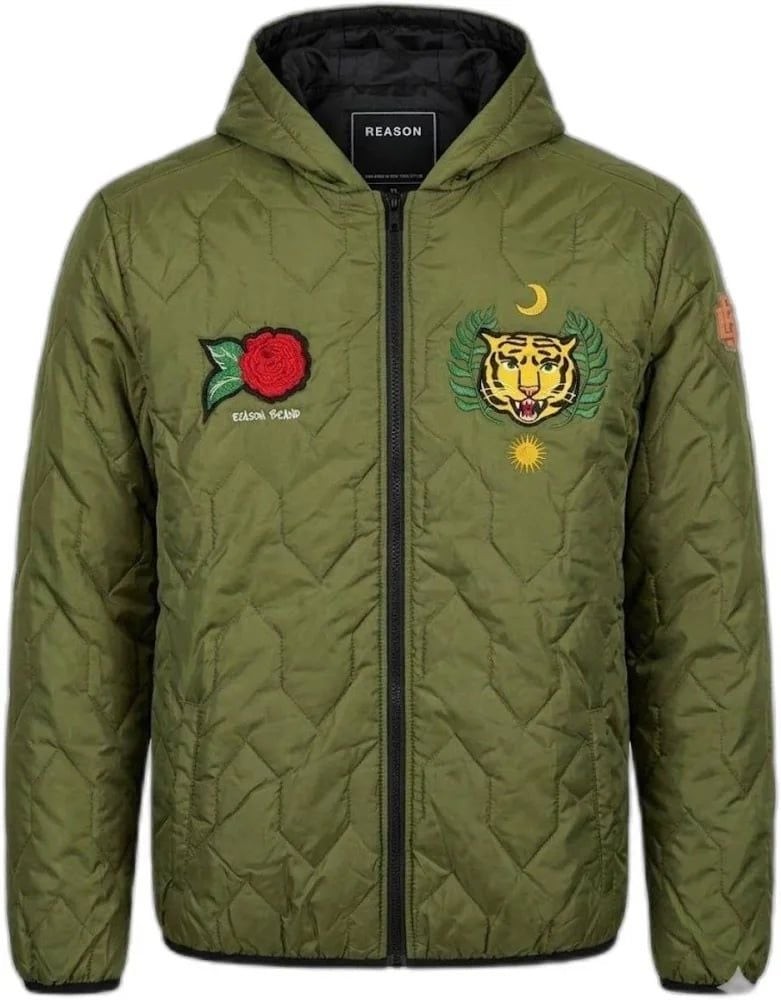 Reason Brand Quilted Hooded Jacket Olive Green Size Large NWOT