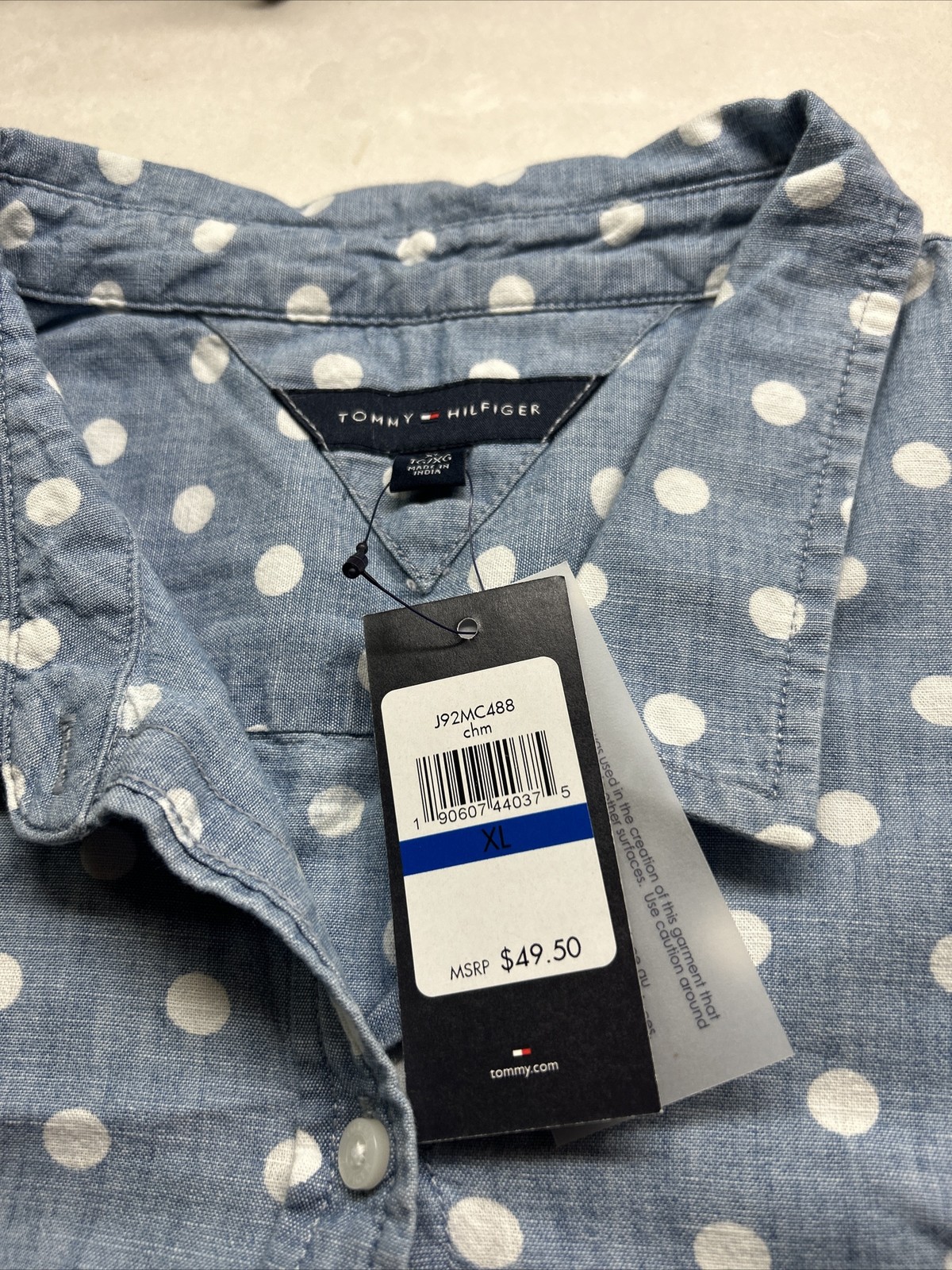 NWT TOMMY HILFIGER Tops Size XL LIGHT BLUE/WHITE Polka Dot BUTTON UP Blouse/POLK