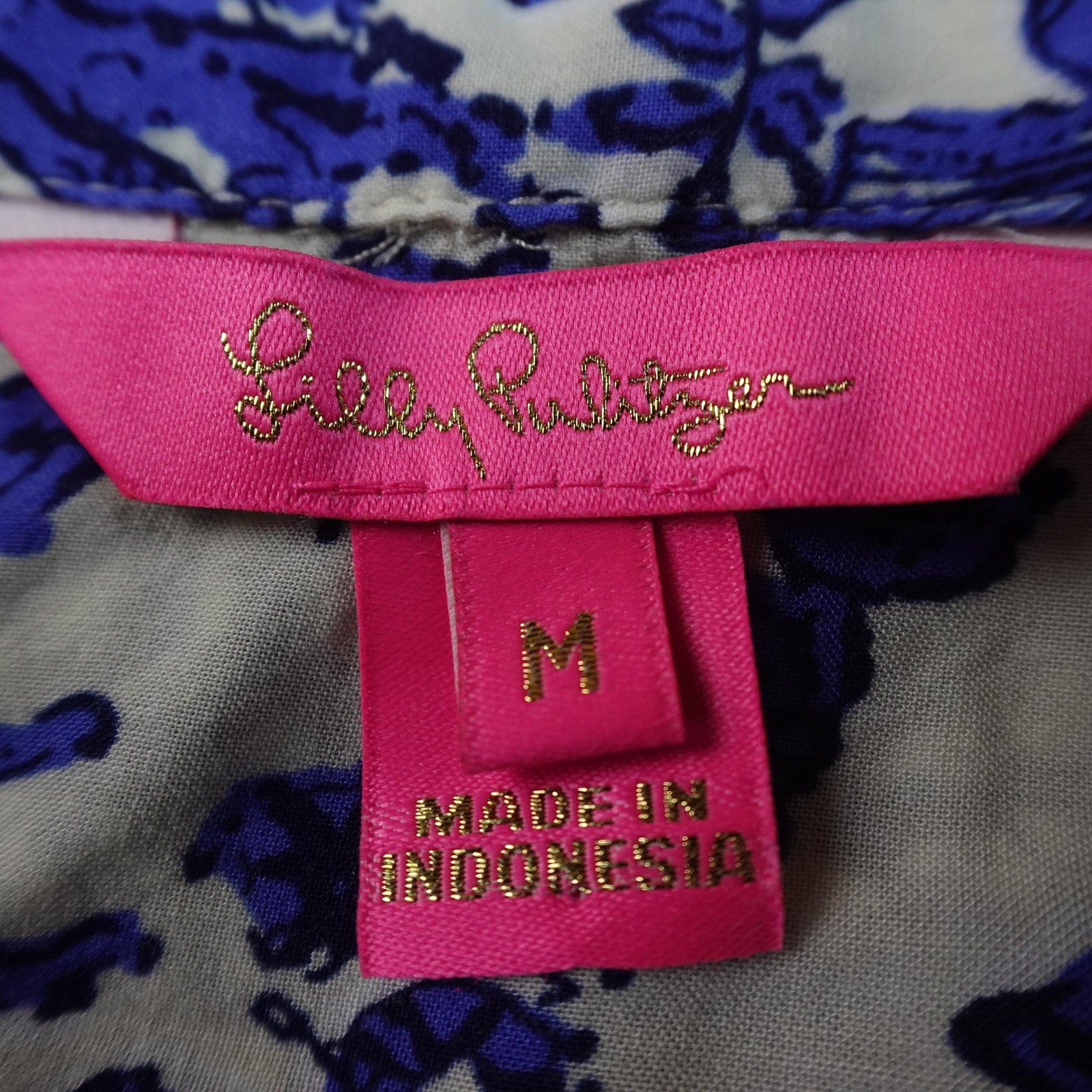 Lilly Pulitzer Dress Womens M Blue Tropical Floral Button Shirt Long Sleeve Top