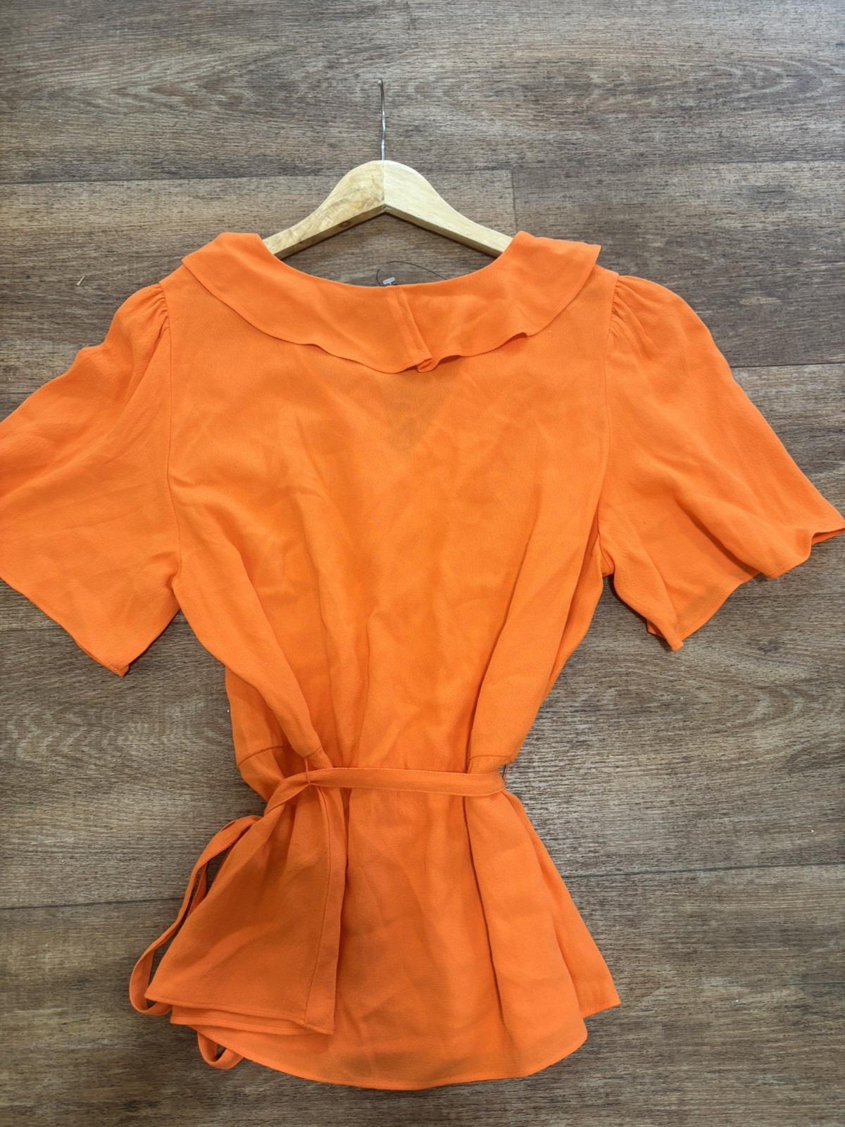 M&S Orange Frill V-Neck – Mock Wrap Blouse With Angel Sleeve Size 14 RRP: £29.50