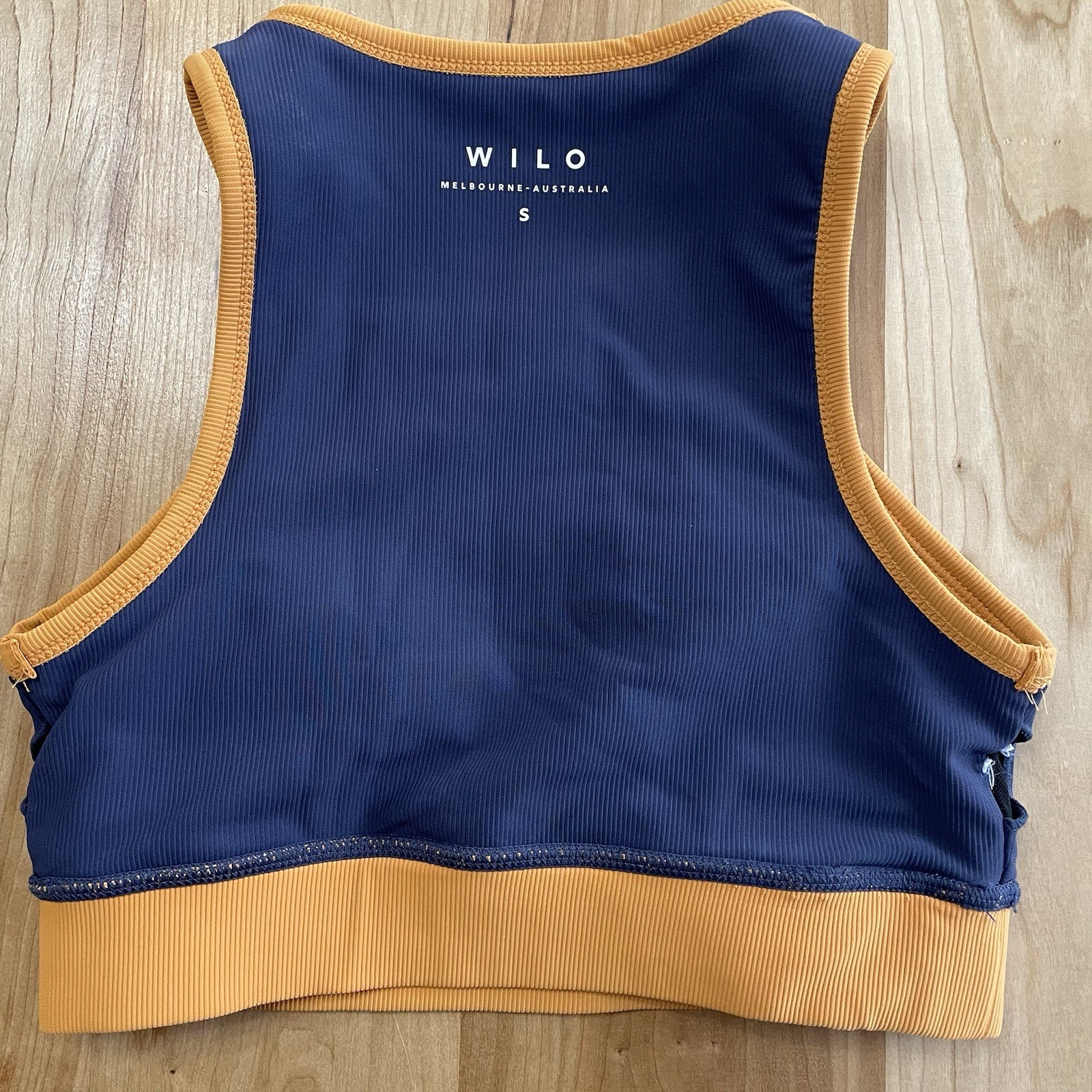 Wilo The Contrast Racer Bra Ribbed Navy Mustard Multi Color Size Small