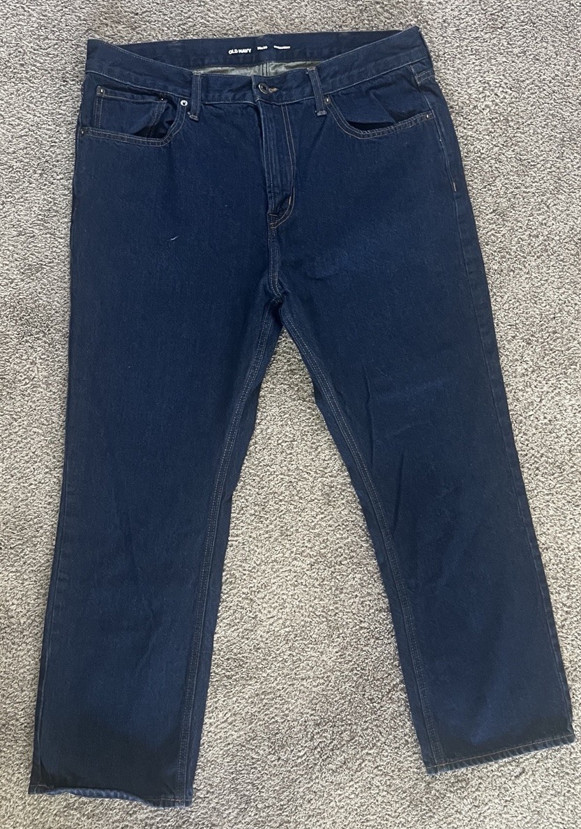 Old Navy Men’s Blue Denim Straight Fit Jeans Dark Wash 5-Pocket Zip Button