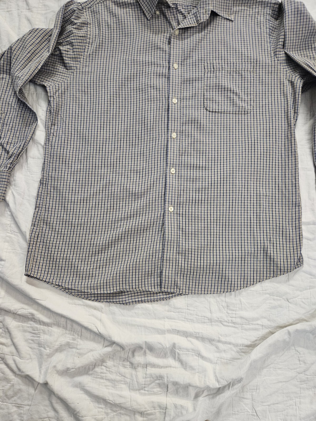 Chaps Mens Dress Shirt 16 16.5 32/33 Classic Fit Twill Plaid Wrinkle Free Blue