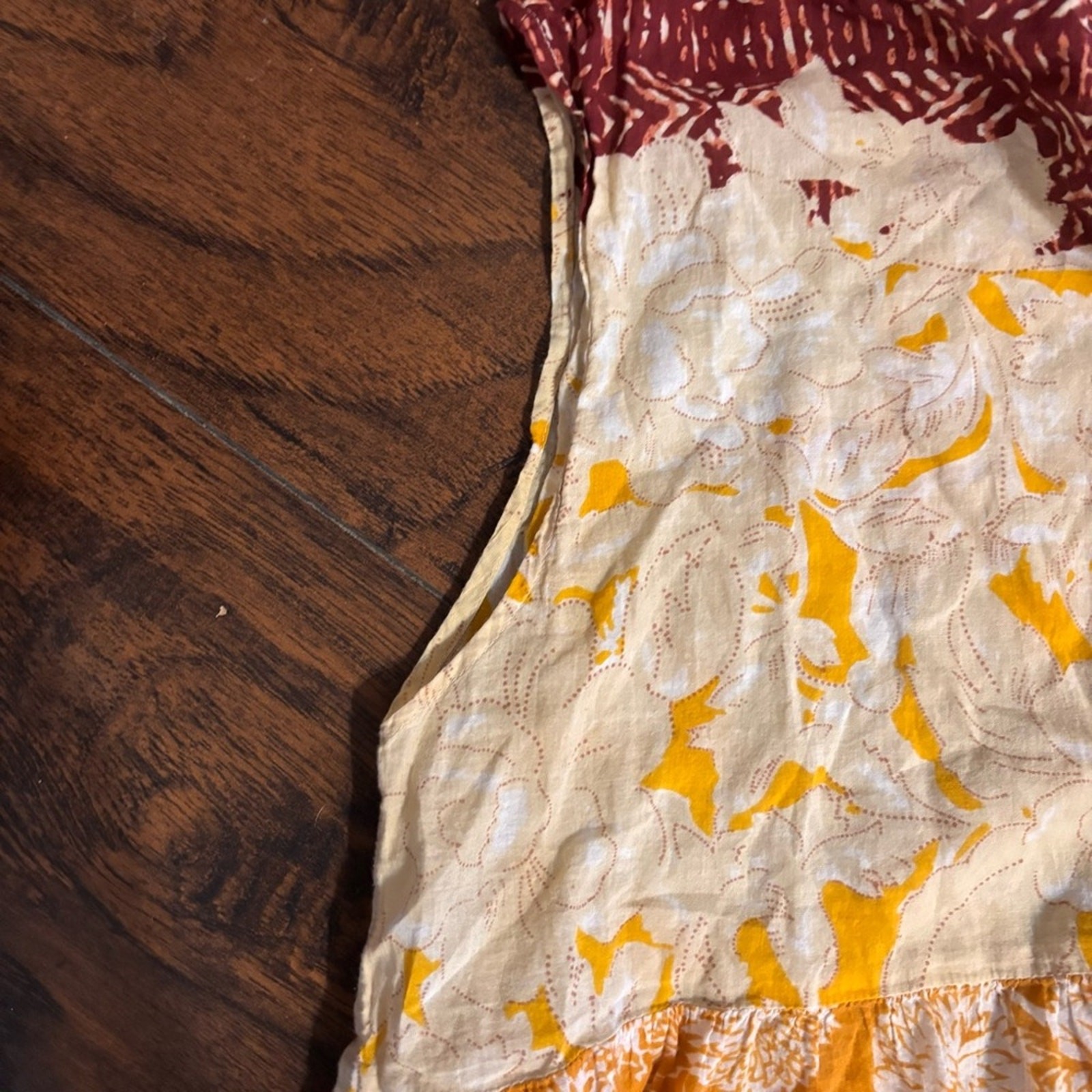 Free People Multi-Print Tiered Cap-Sleeve Tunic in Mustard Multi