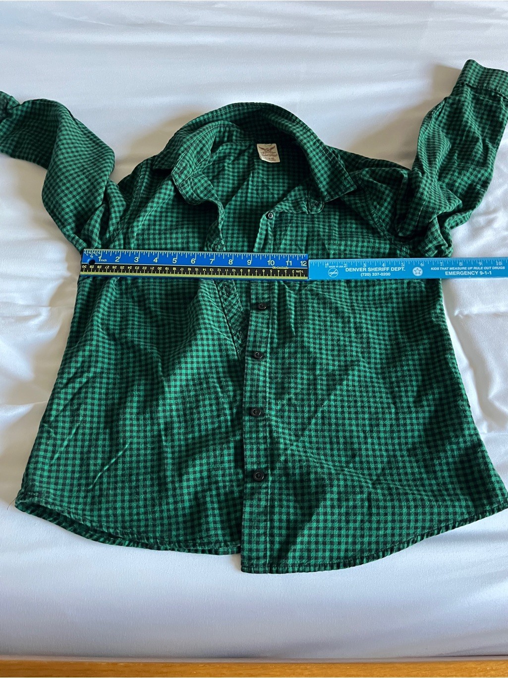 Faded Glory Green & Black Checkered Long Sleeve Gingham Button Up Shirt Size S