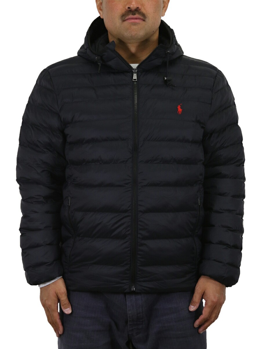 Polo Ralph Lauren Men’s Packable Hooded Puffer Jacket Coat with Pony – Black