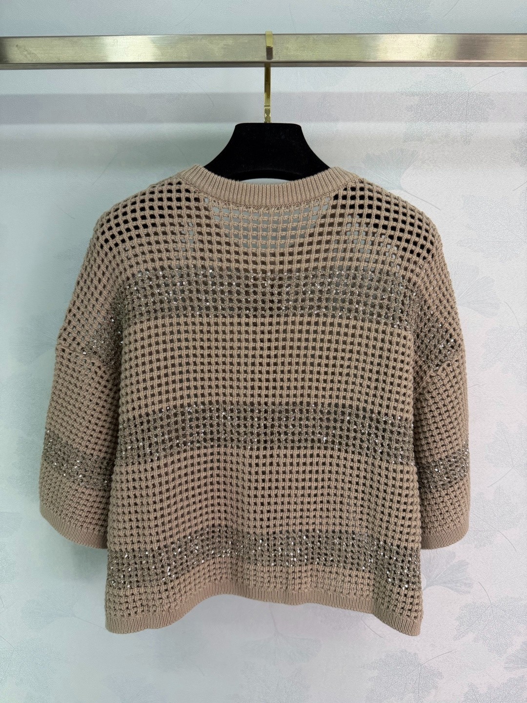 Brunello Cucinelli Women’s Openwork Knit Sequin Short-Sleeve Top, Size S