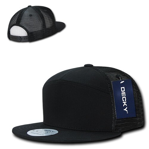 7 Panel Trucker Hat – Black 100% Cotton Cap (Decky 1133-BLK, New with Tags)