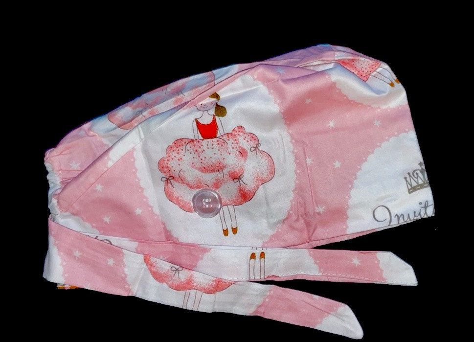 NEW, never worn pink ballerina scrub cap- built in forehead sweatband/ buttons
