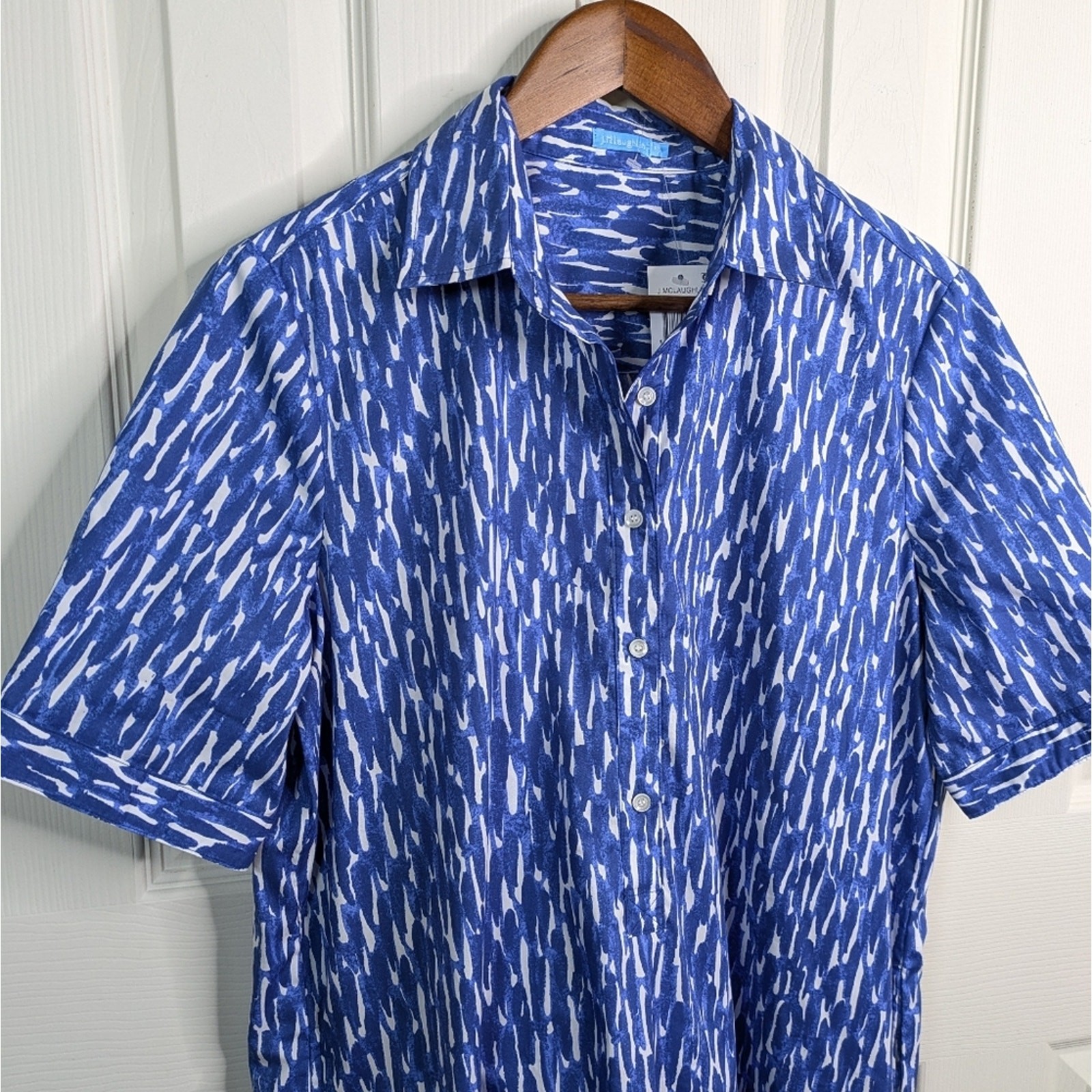 NEW J. McLaughlin Arissa Collared Popover Dress Medium Blue Coastal Preppy Resor