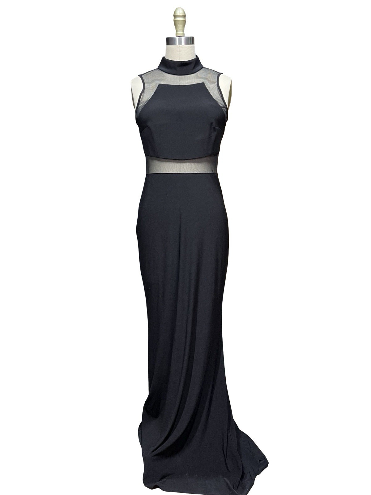 Night Way Black Slinky Stretch Mesh Illusion Cutout Gown Evening Formal Dress 6