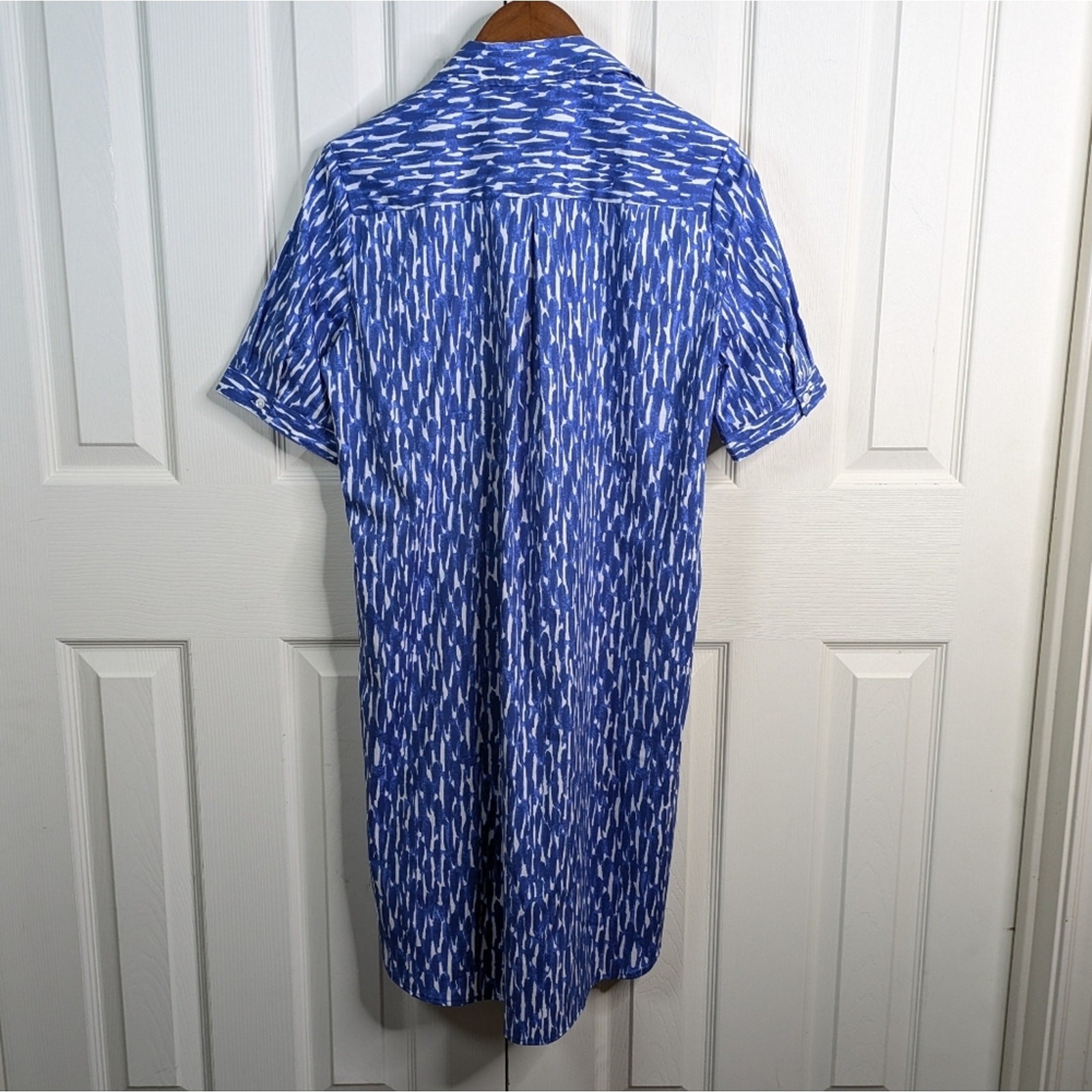NEW J. McLaughlin Arissa Collared Popover Dress Medium Blue Coastal Preppy Resor
