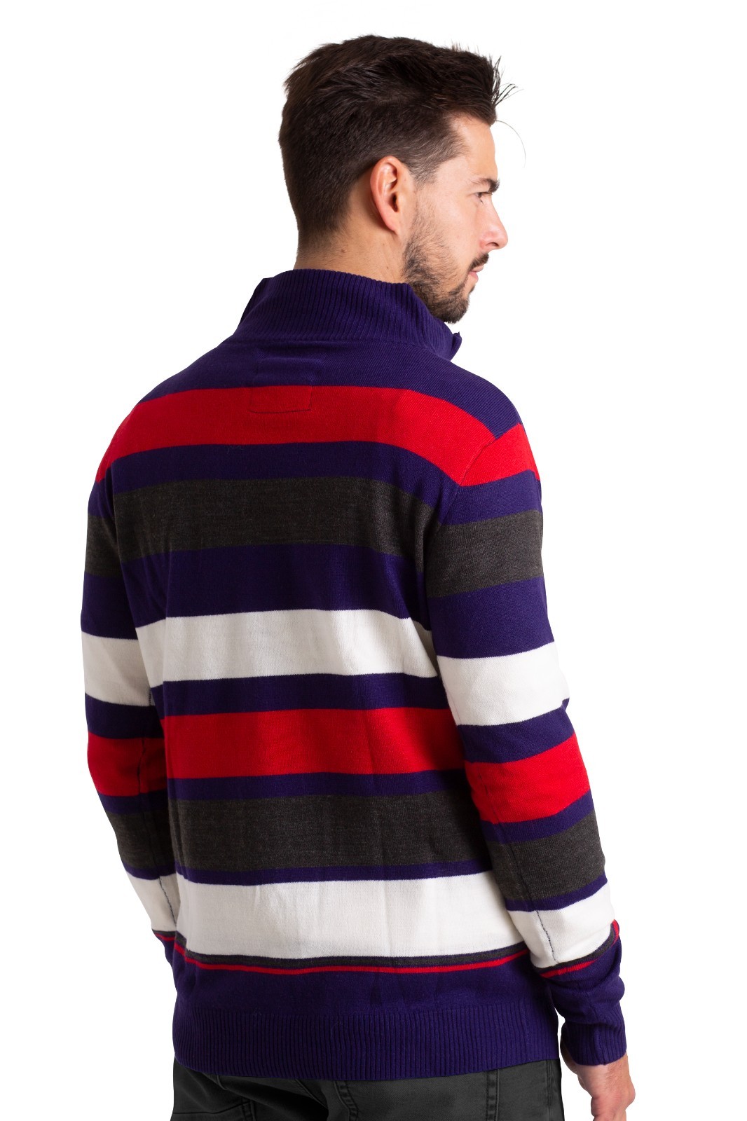 WESTACE Men’s Striped Quarter-Zip Sweater Casual Knit Pullover Jumper S-XXL