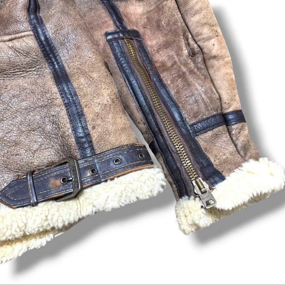 AVIREX B-9 Sheepskin Flight Jacket Blouson Coat Men Size 34 brown vintage