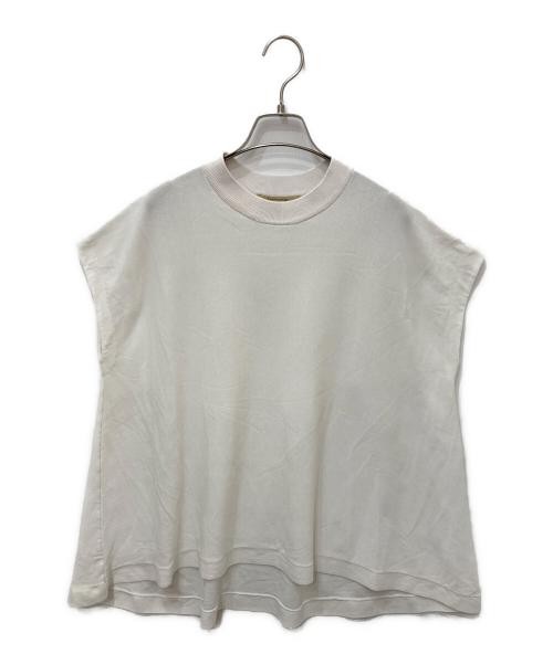 Curensology Knit Flare Top White Sleeveless Cotton Polyester Free Size