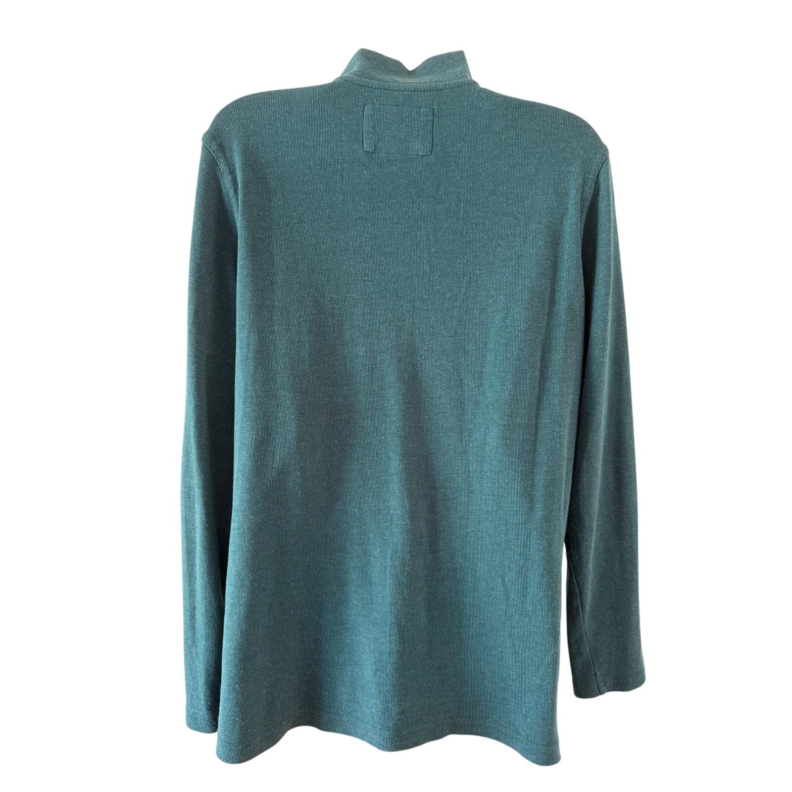 Natural Reflections Dark Teal Blue Henley Knit Top Women Size Large Mock Neck