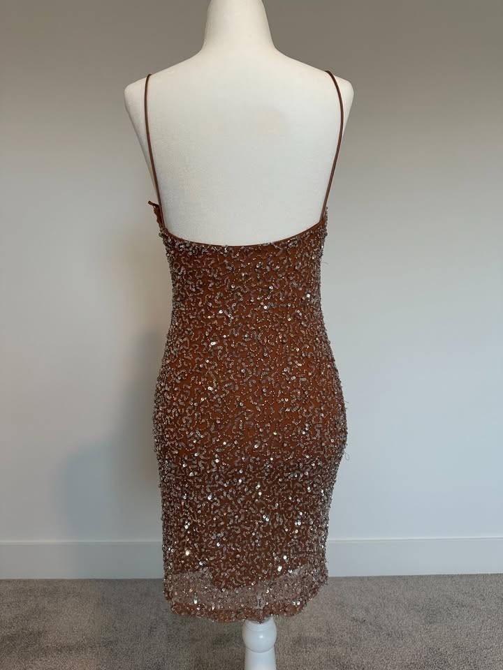 Retrofete Womens Dionne Mini Dress in Silver and Nude – Size S