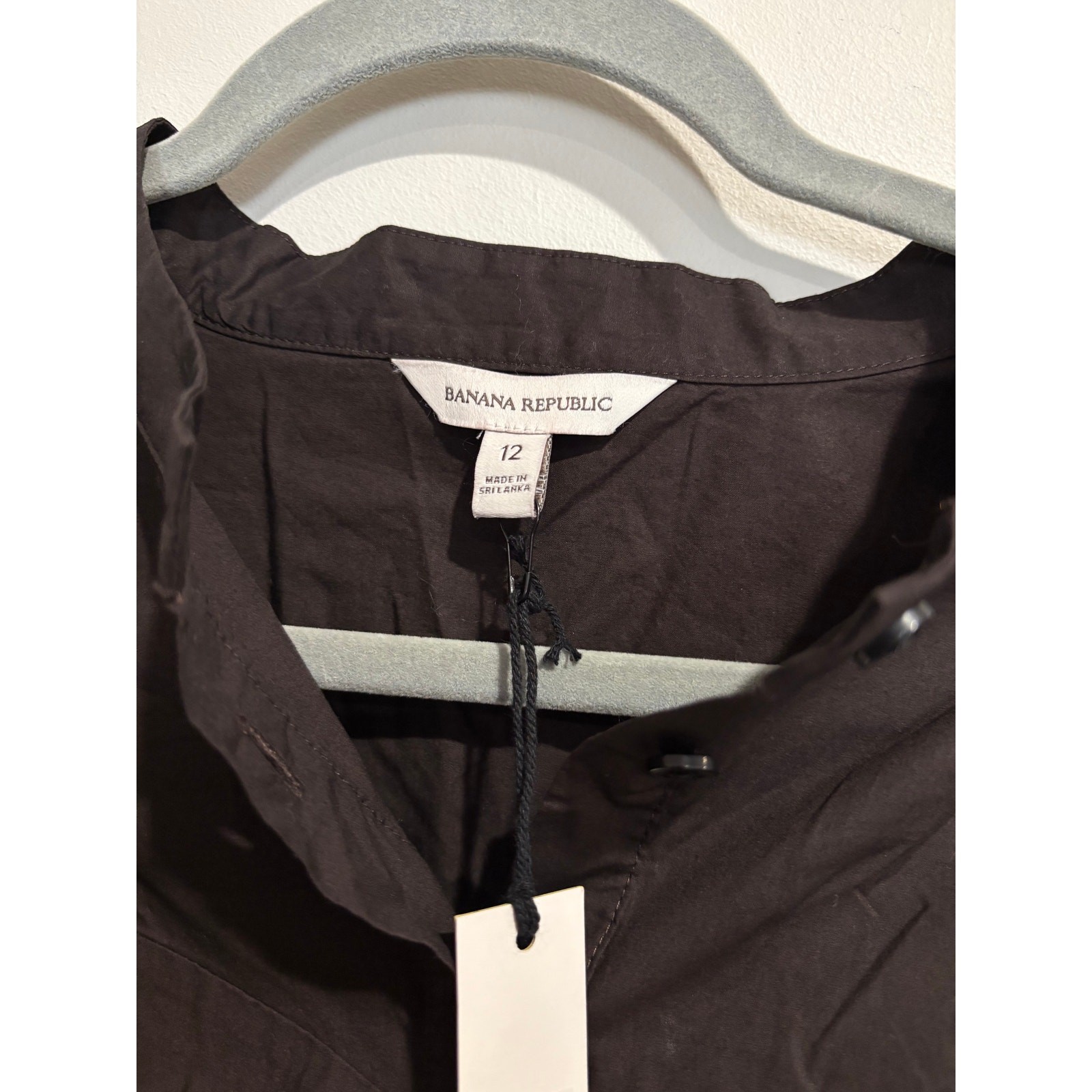 NWT Banana Republic Cotton Poplin Balloon-Sleeve Shirt Ganache Brown Womens 12