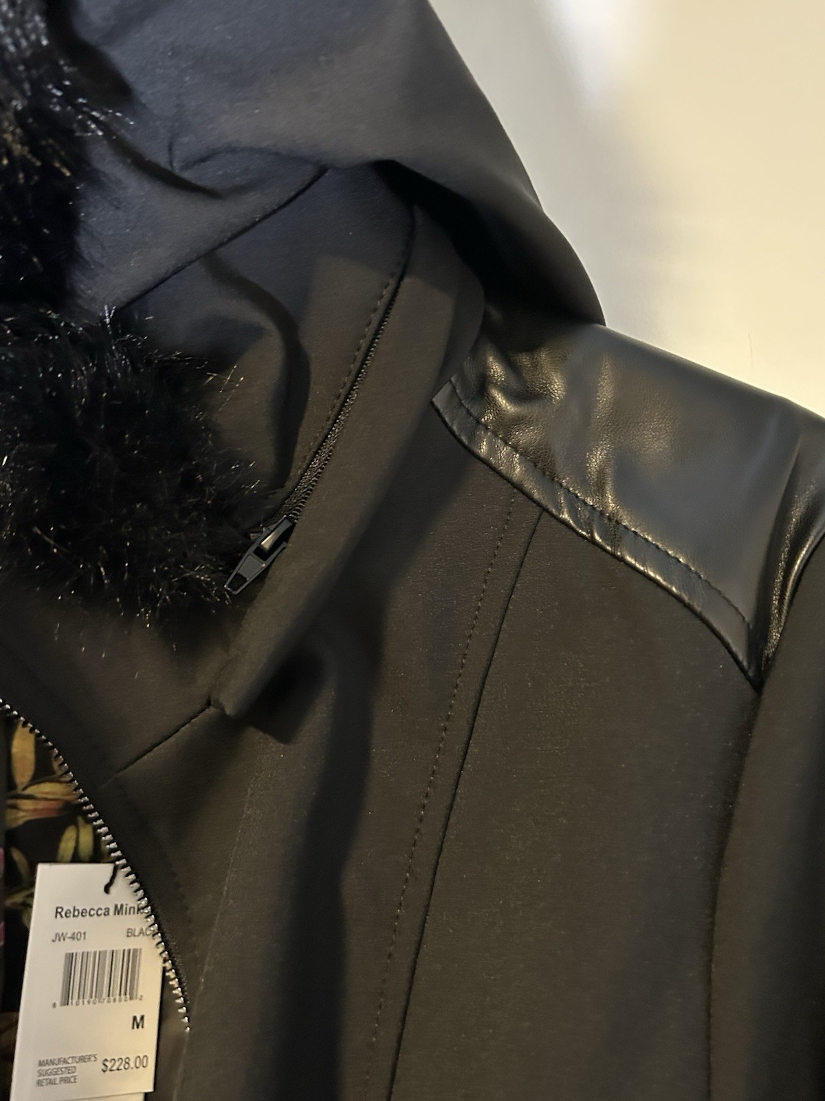 Rebecca Minkoff Hooded Softshell Belted Jacket Coat Faux Fur Trim NWT Medium
