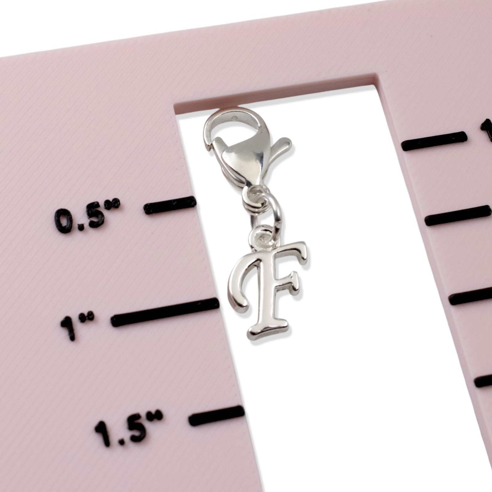 Silver Letter “F” Clip On Charm, Cursive Script Initial Dangle + Lobster Clasp