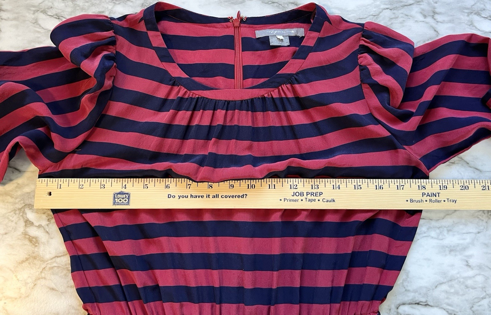 Tegan 100% Silk Dress Sz 4 Long Sleeve Nautical Red Blue Stripped Preppy Pockets