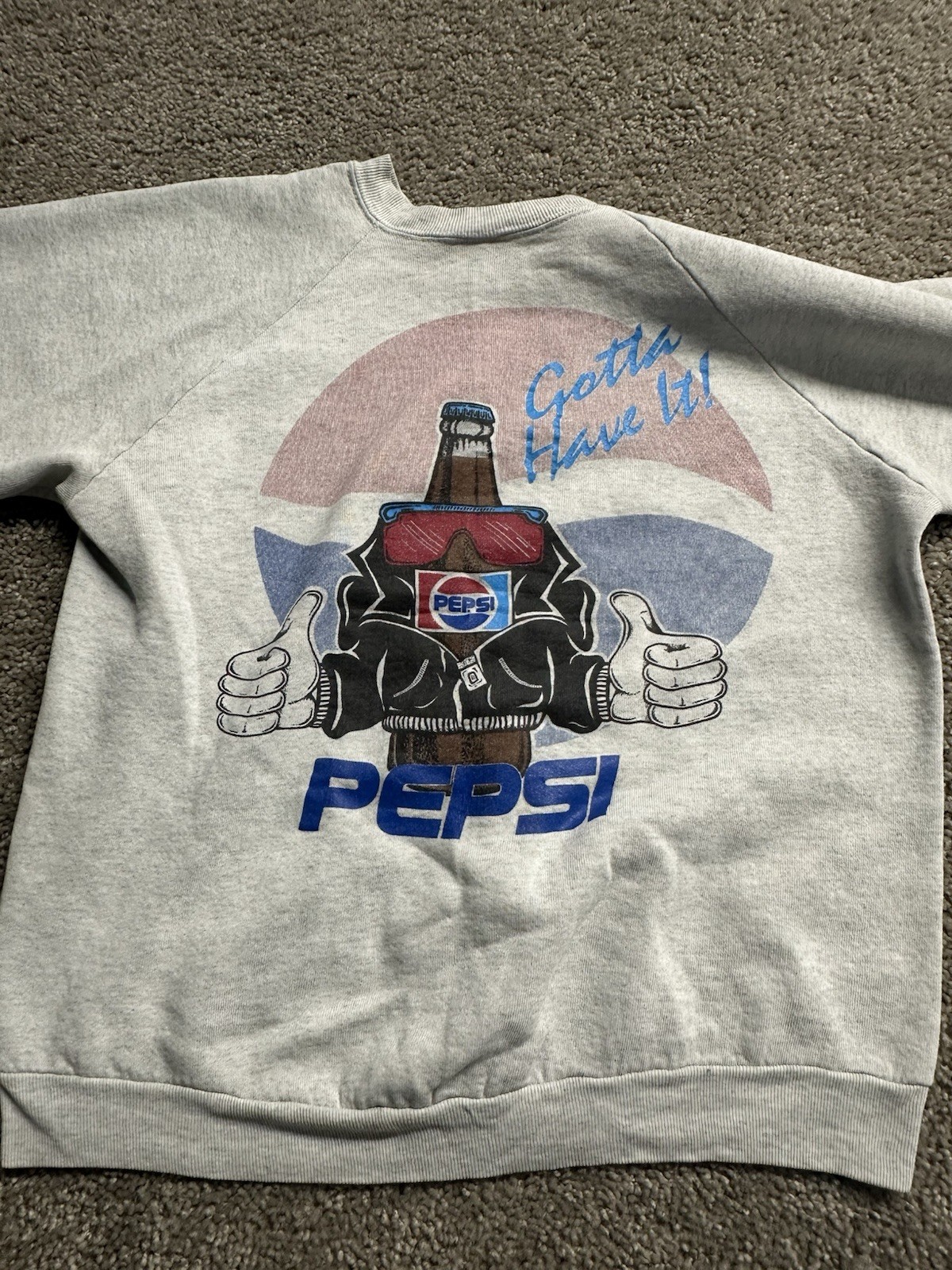 Vintage 80s 90s FOTL Pepsi Raglan Crewneck Glass Bottle Crewneck Glasses Large