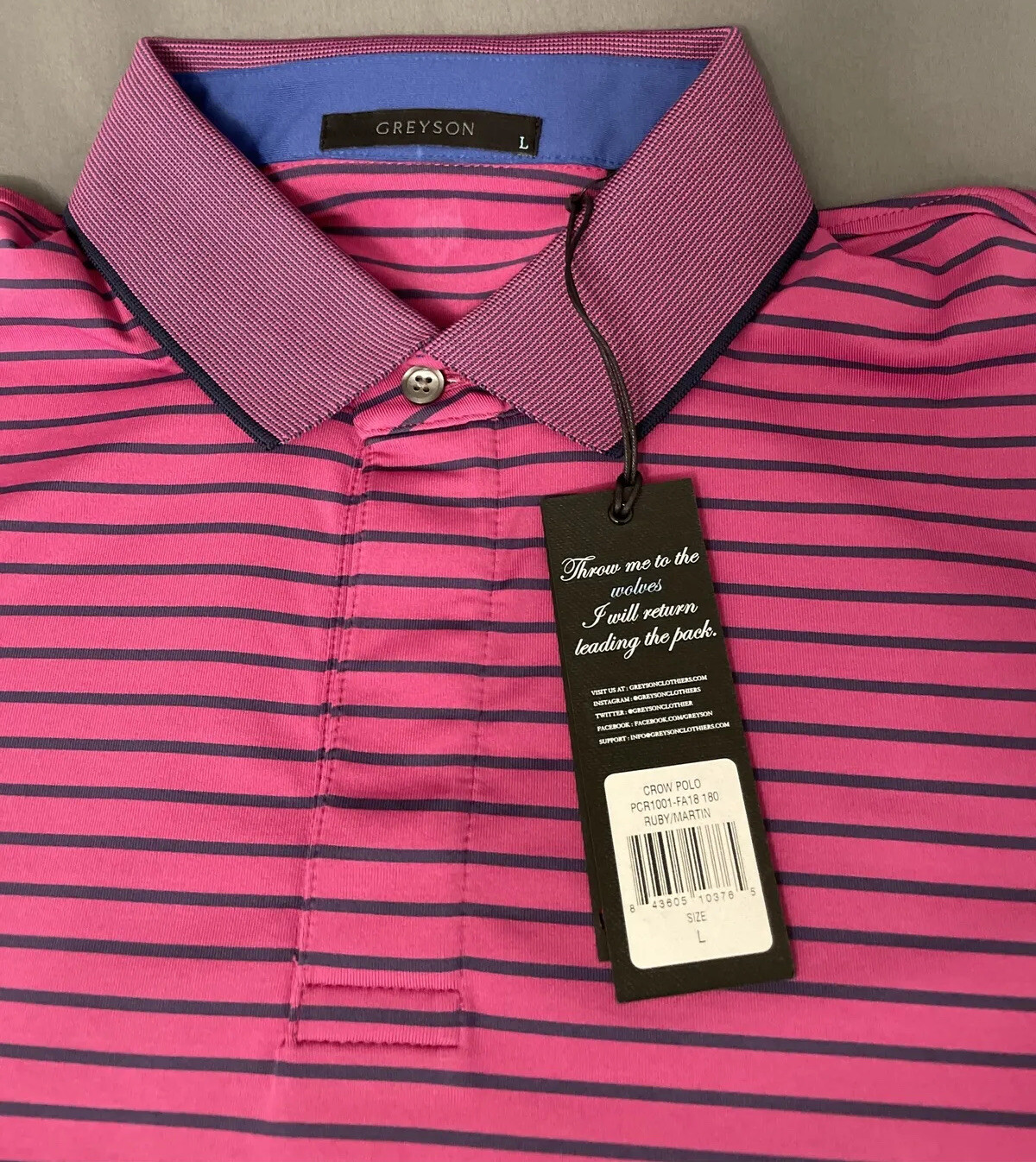 Greyson Golf Shirt Polo Crow Large Purple Pink Ruby Martin NWT MSRP $90