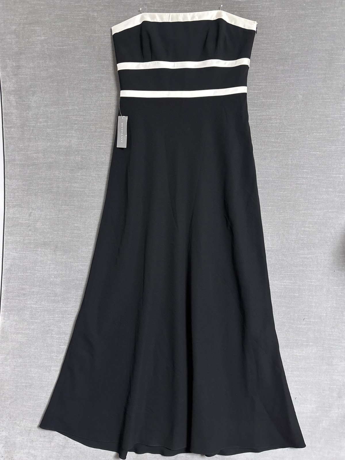 NEW Ann Taylor Gown 14 Black White Formal Evening Elegant Strapless Straps Long