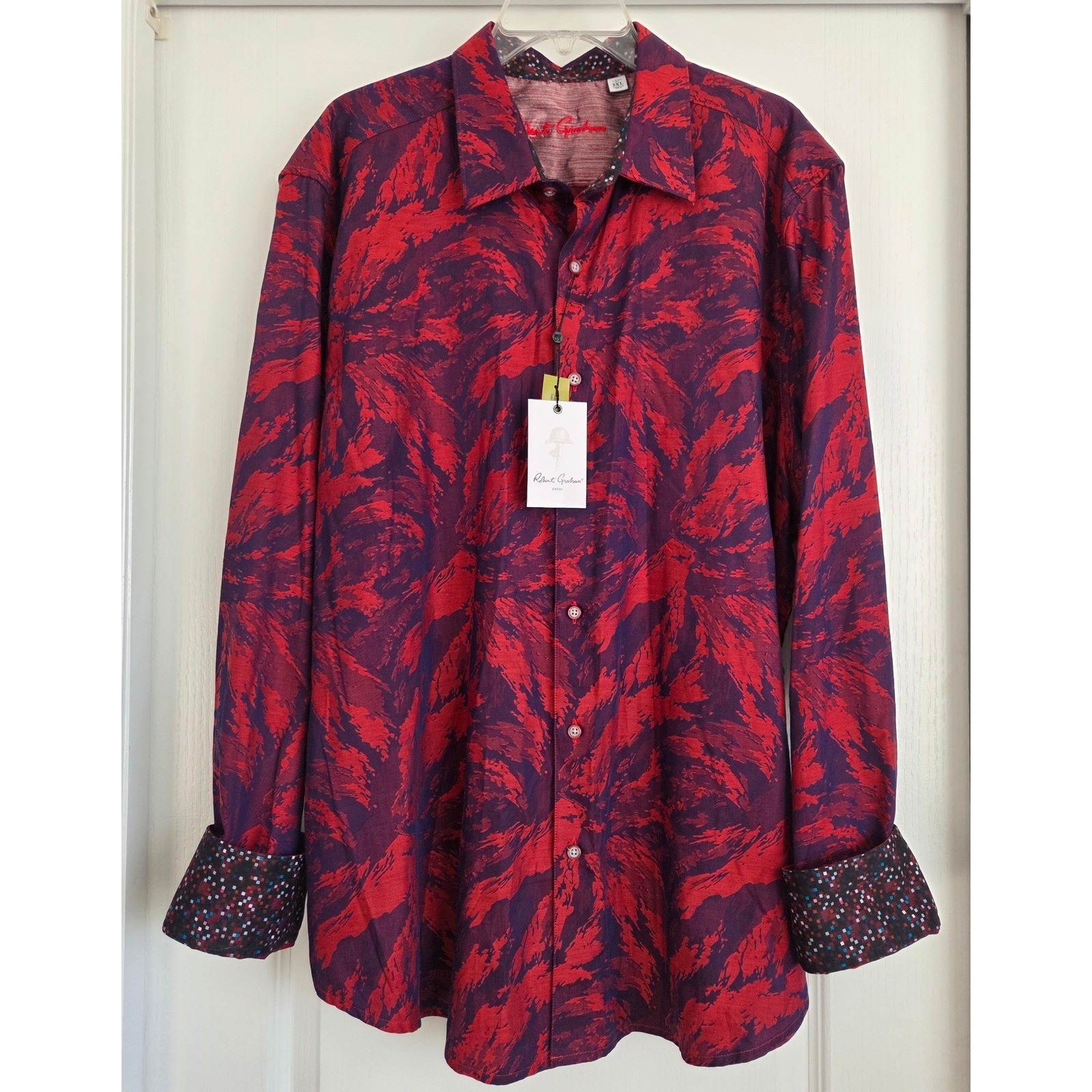 Robert Graham Mens Expressionist L/S Flip Cuff Raspberry Button Shirt Sz 3XL