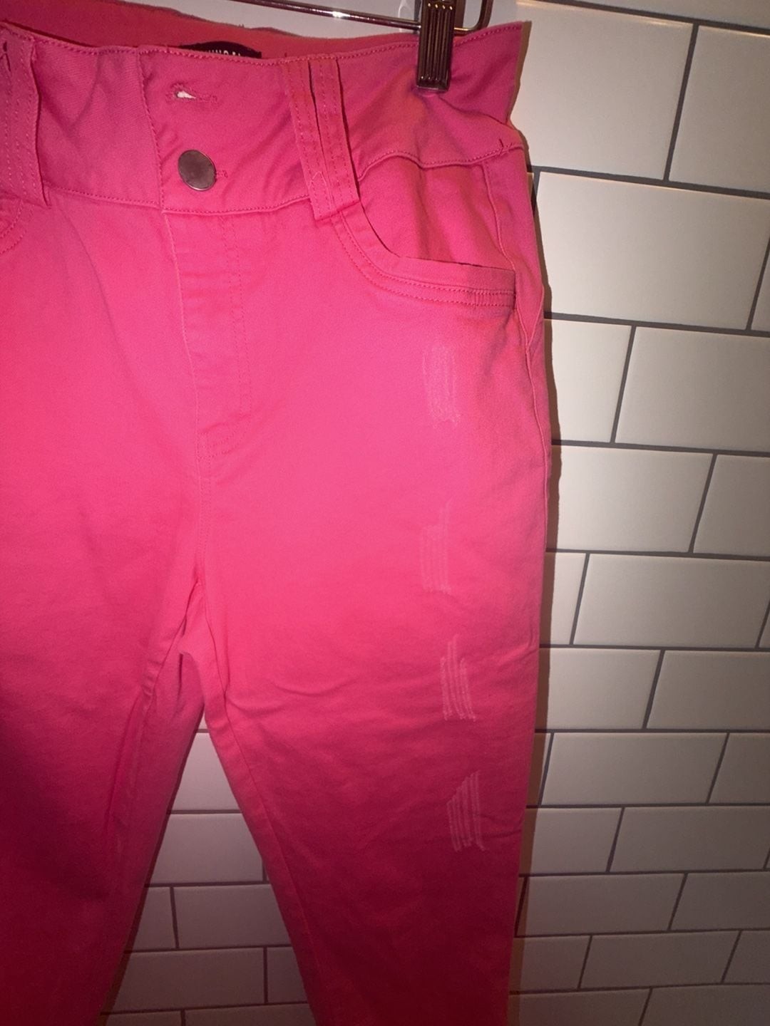 Flamingals High-Rise Distressed Hot Pink Denim Crop Jeans