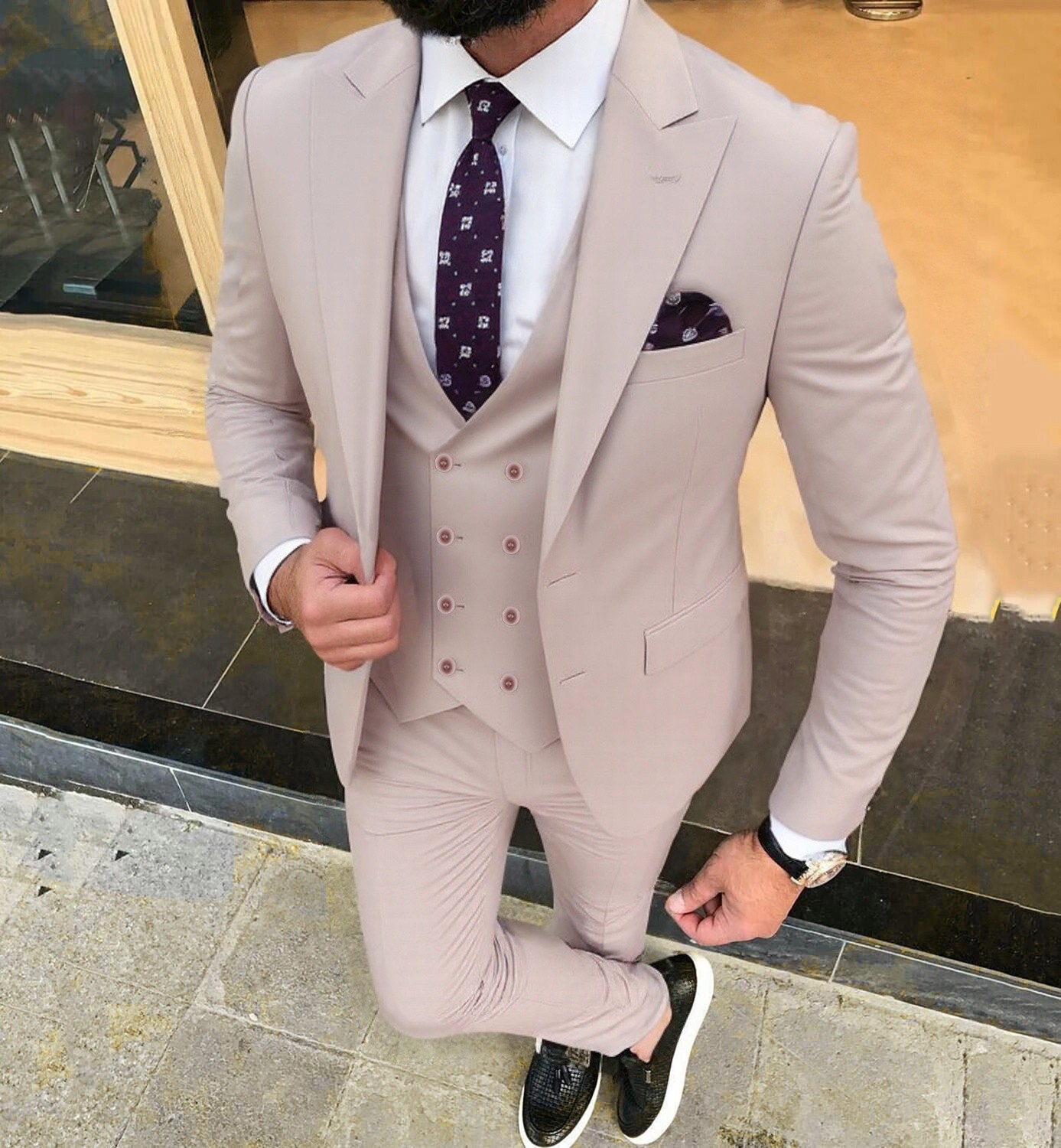 Mens Office Work Wear Suit 3Pcs Business Formal Wedding Party Blazer Set