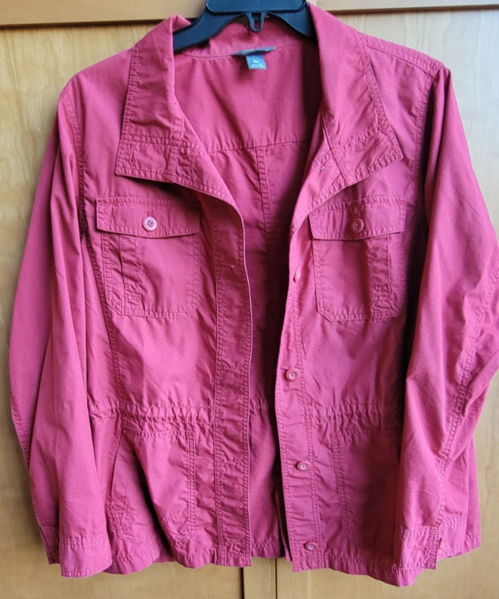 Eddie Bauer Womens Utility Cinch Waist Jacket Buttons Flap Pockets Brick Red XL