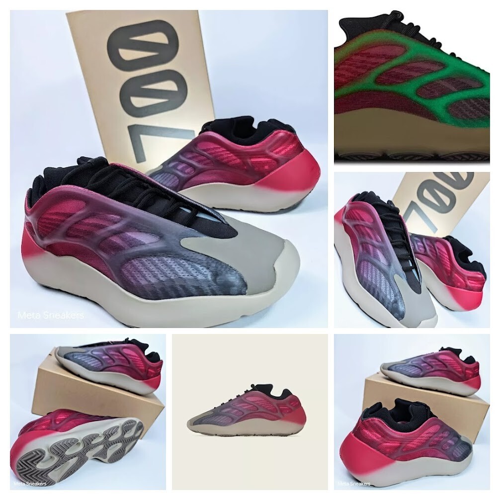 Adidas US 13.5 Men’s Fade Carbon Pink Blue Black Grey Yeezy 700 V3 GW1814 NIB