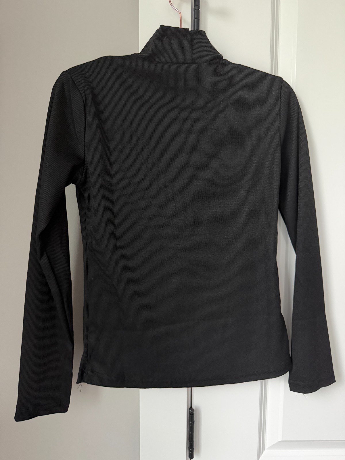 Black Mock Neck Quarter Zip Top Silver Zipper Slim Fit Long Sleeve Pullover