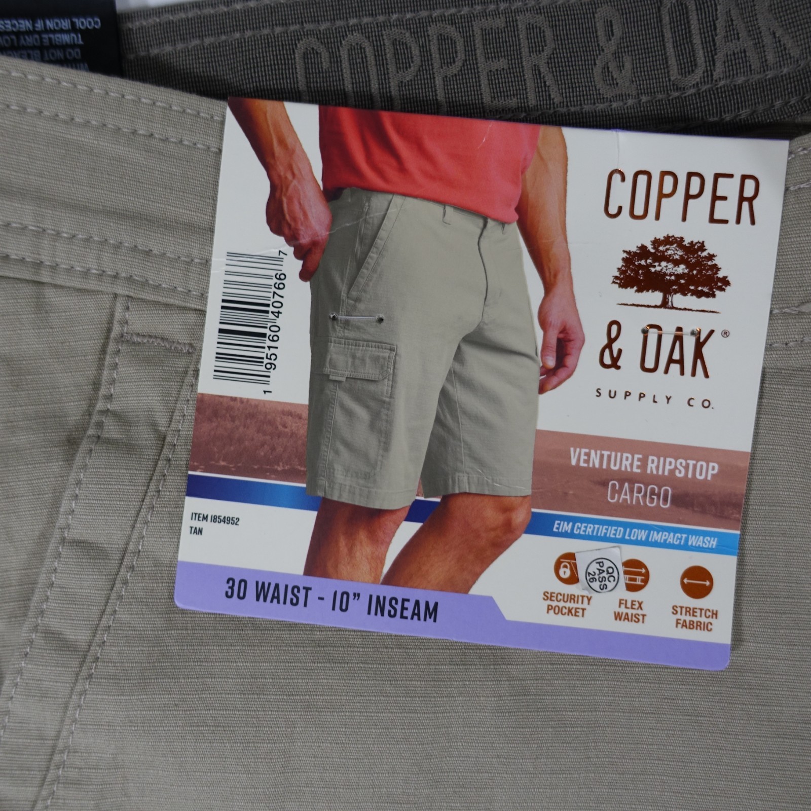 Copper and Oak Men Cargo Shorts 30 Ripstop Security Pocket Flex Stretch 2 Pair