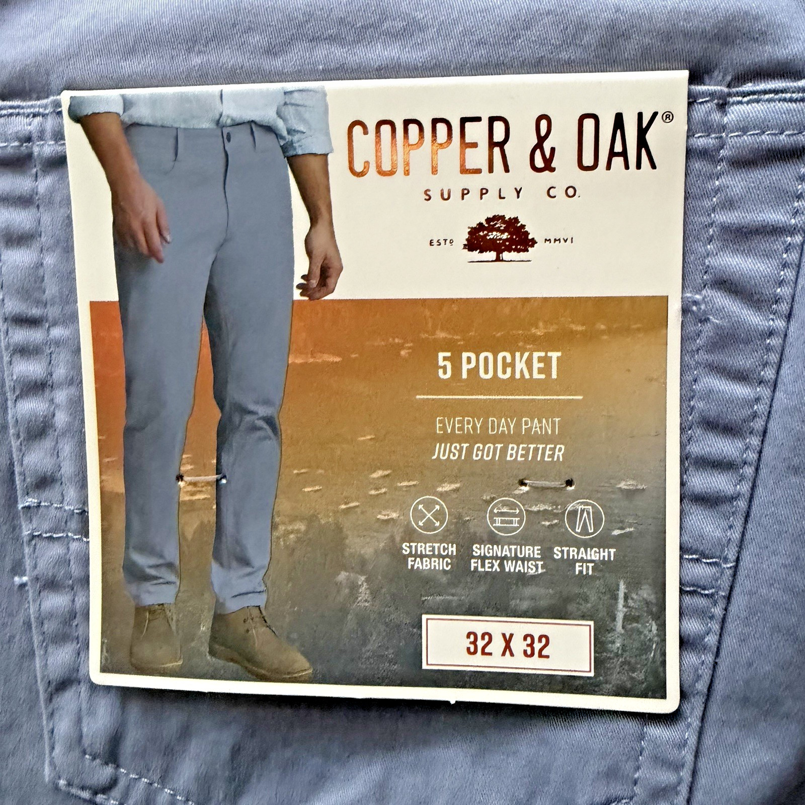 Copper & Oak NWT Men’s 32×32 Pants 5 Pocket Every Day Pant River Blue K5S817 NWT