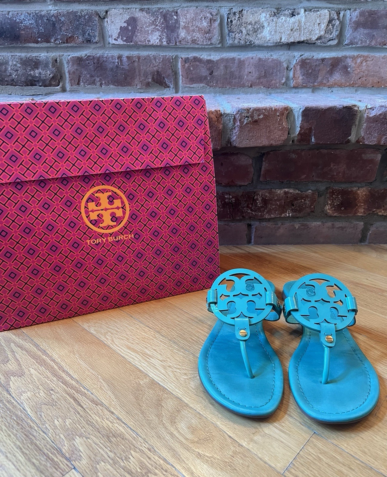 Tory Burch Island Turquoise Leather Miller Sandals