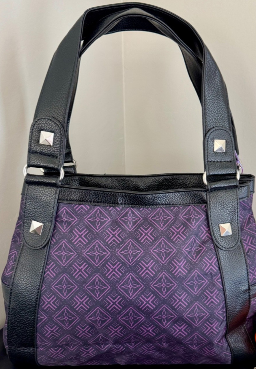 New Gothic Hello Kitty Purple & Black Skull Skeleton Handbag Purse 18” x 12”