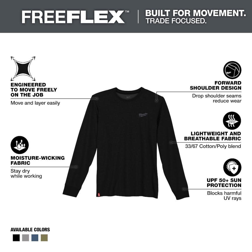 Milwaukee Men’s X-Large Black Cotton/Polyester Long-Sleeve Hybrid Work T-Shirt
