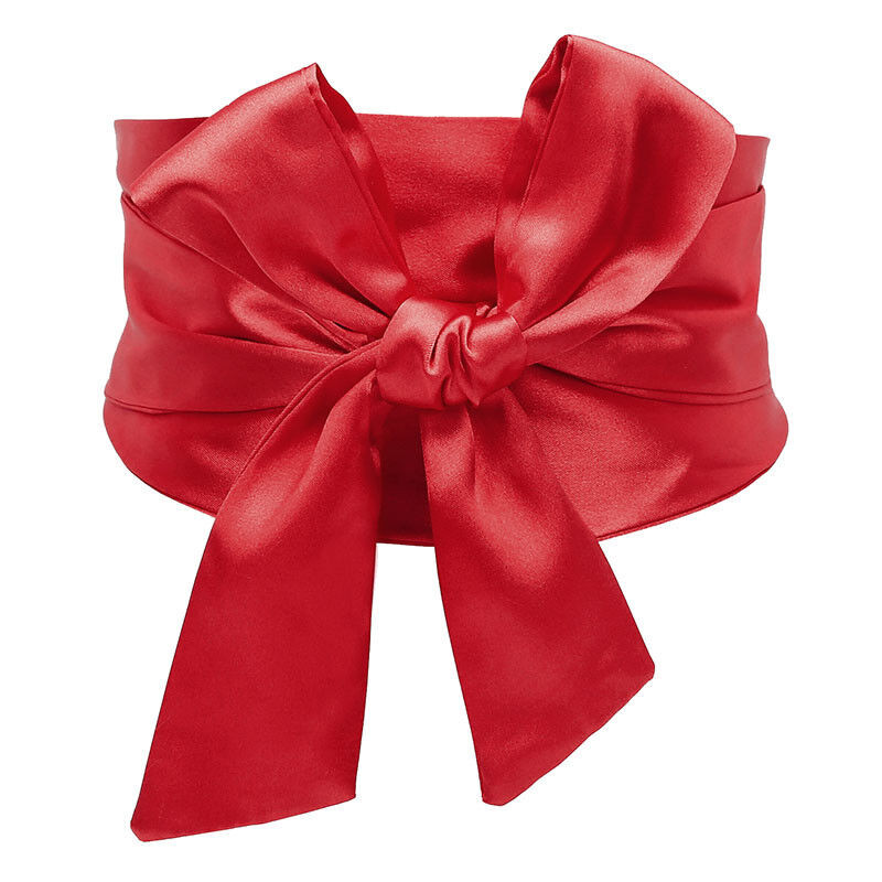 Women Waistband Satin Bowknot High Waist Corset Belt Wide Sash Ribbon Tie Dress