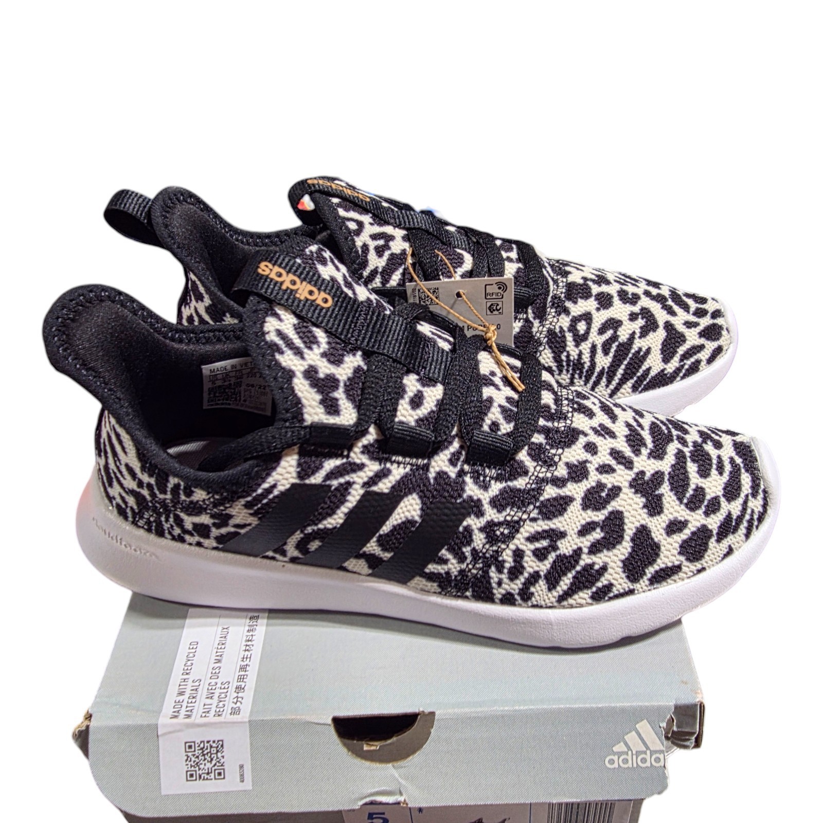 adidas Cloudfoam Pure 2.0 Black White Leopard Running GW4347 – Women’s 5 NEW
