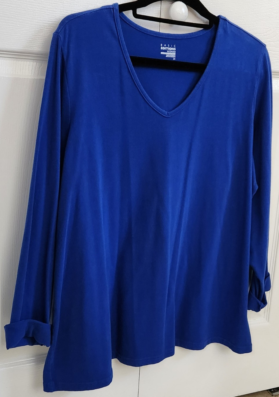 Basic Editions Womens Shirt Y2K Royal Blue Vneck Tshirt Kmart Blouse Size 2X