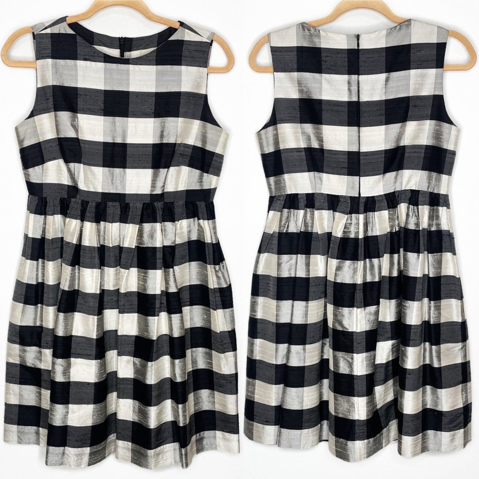 Vian Hunter Buffalo Plaid Retro Silk Sleeveless Pleated Fit and Flare Dress 6