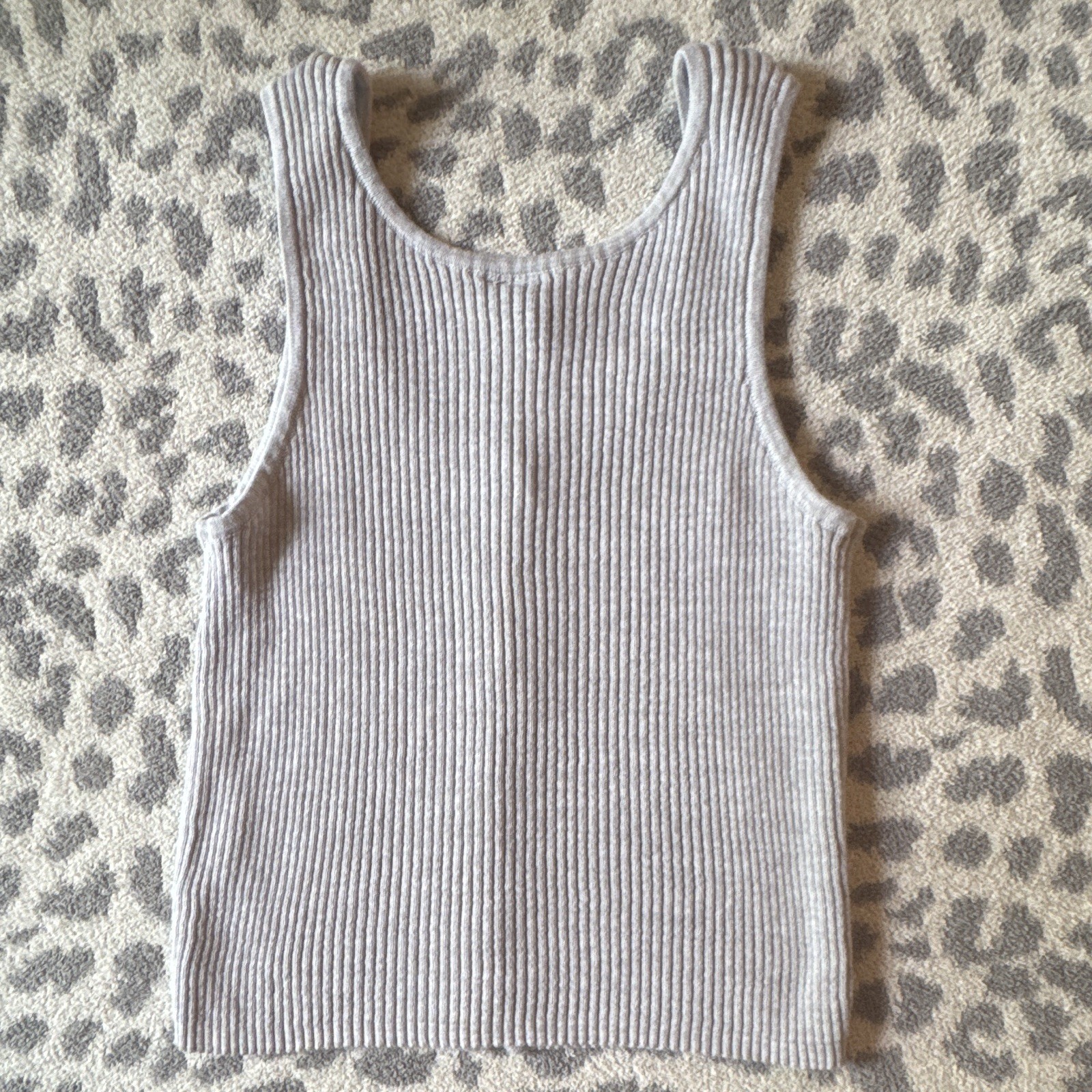 moon&madison Beige Ribbed Knit Button Front Scoop Neck Tank Top Size L