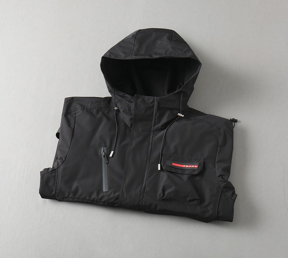 Prada 26SS New Men’s Red Logo Black Jacket Coat