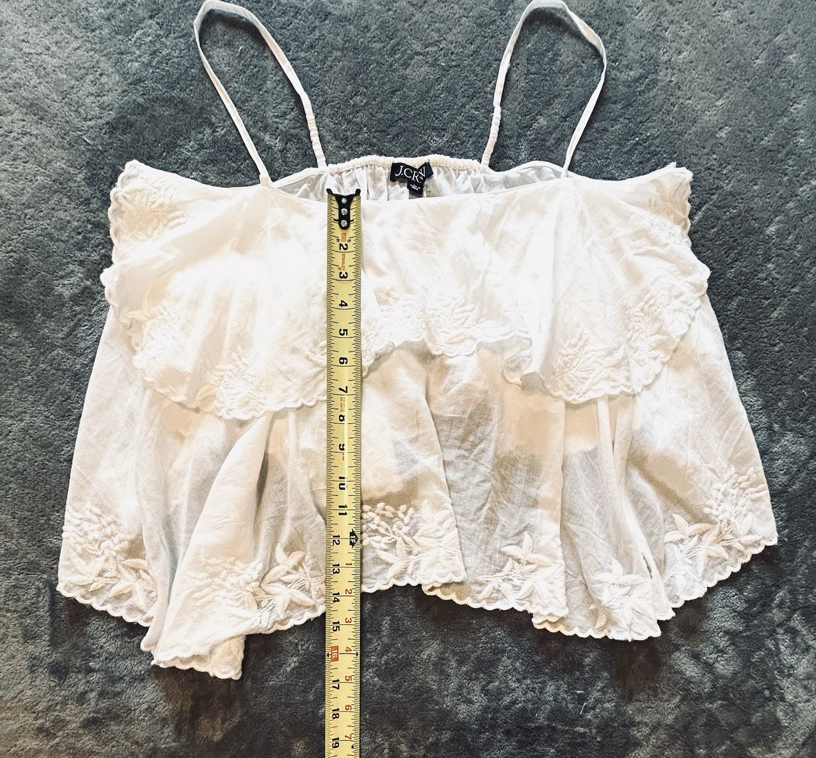 J.Crew XL White Embroidered Tiered Cami Tank Top Cotton Boho Adjustable Straps